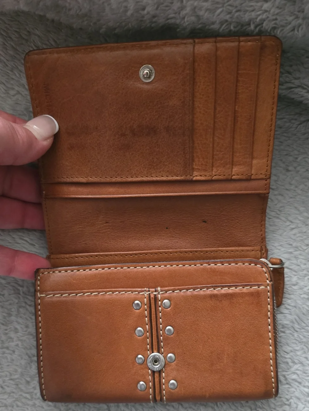 Michael Kors Astor Studded Leather Wallet with Stud Detail - Brown and Silver
